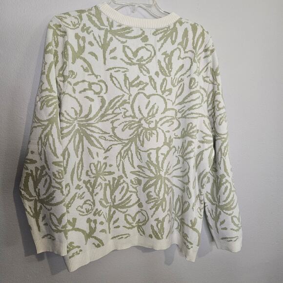 Tahari Womens 1X Sweater White & Green Floral Crew Neck Super Soft - Picture 5 of 9